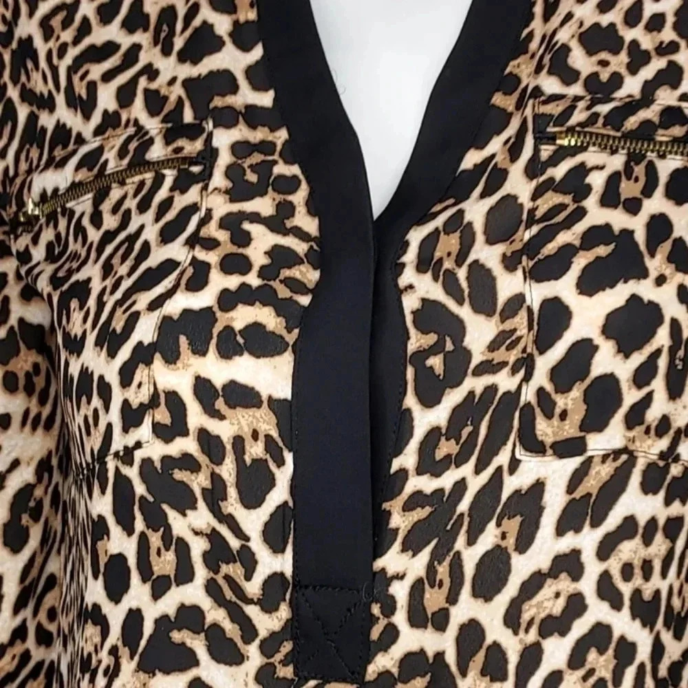MNK Womens Leopord Print Blouse 100% Polyester Small - Picture 2 of 13